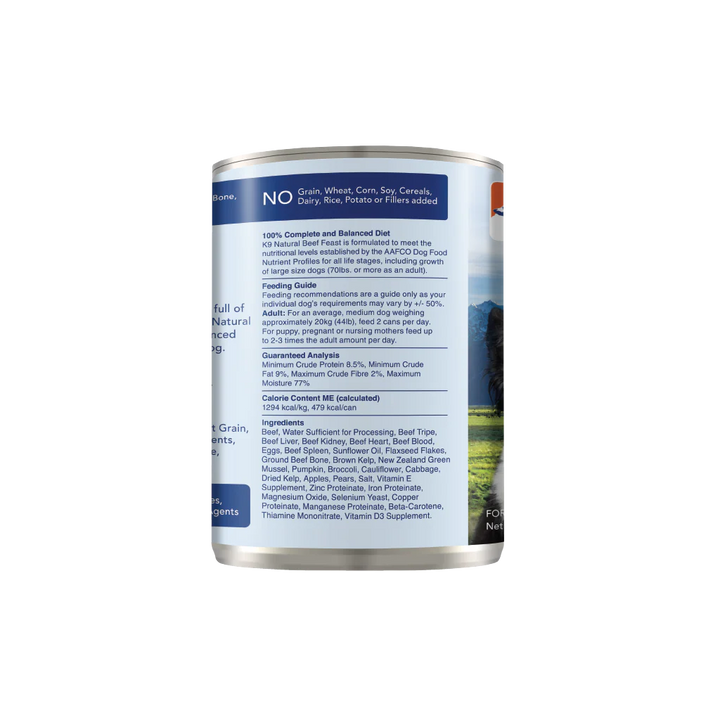 K9 Natural Grain Free Beef Canned Wet Food for Dogs 13oz