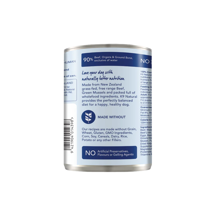 K9 Natural Grain Free Beef Canned Wet Food for Dogs 13oz