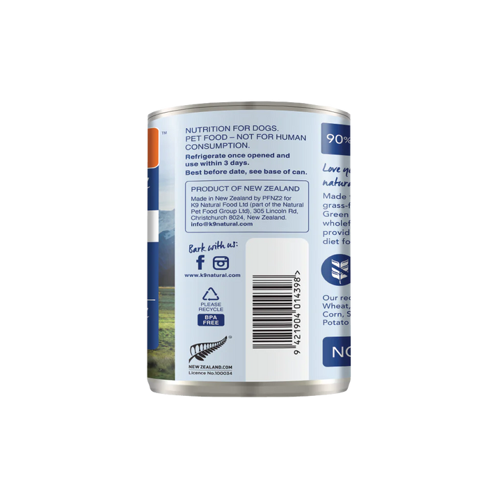 K9 Natural Grain Free Beef Canned Wet Food for Dogs 13oz