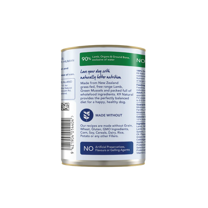 K9 Natural Grain Free Lamb Canned Wet Food for Dogs 13oz