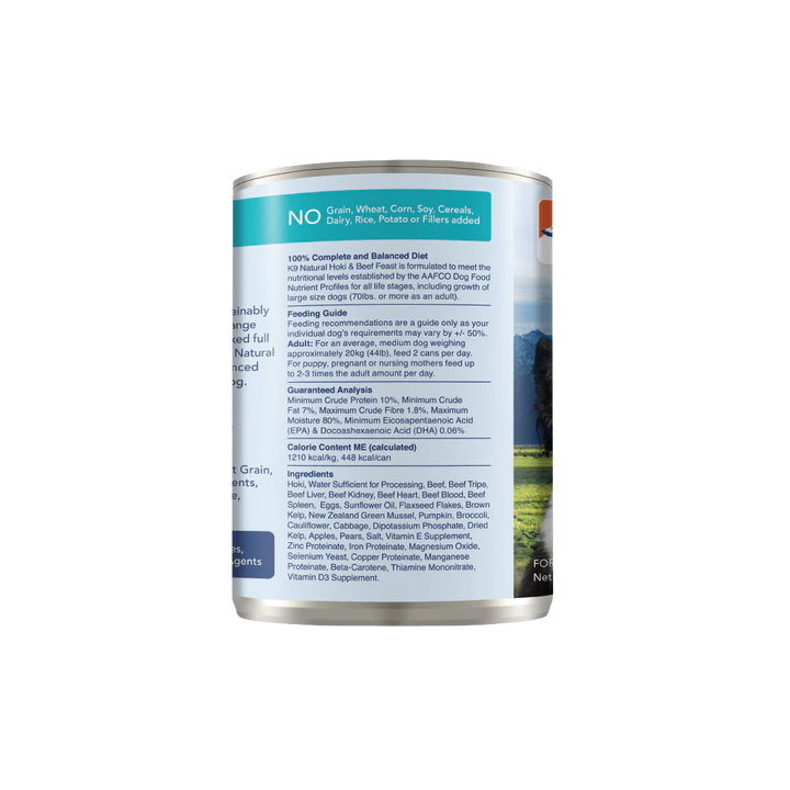 K9 Natural Grain Free Hoki & Beef Canned Wet Food for Dogs 13oz