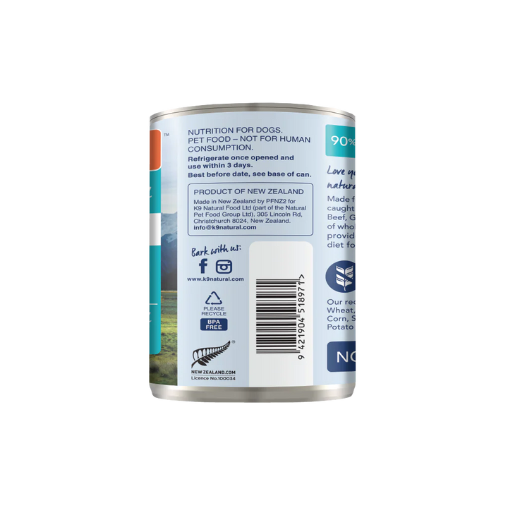 K9 Natural Grain Free Hoki & Beef Canned Wet Food for Dogs 13oz