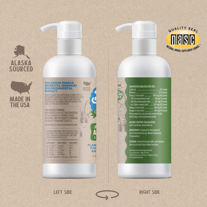 Grizzly Vegan Algae Plus Omega 3-6-9 Algal Supplement For Dogs & Cats 16oz