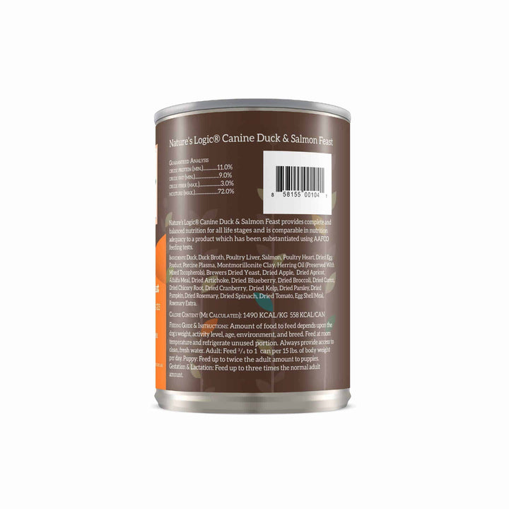 Nature's Logic Duck & Salmon Feast All Life Stages Grain Free Canned Wet Dog Food 13.2oz