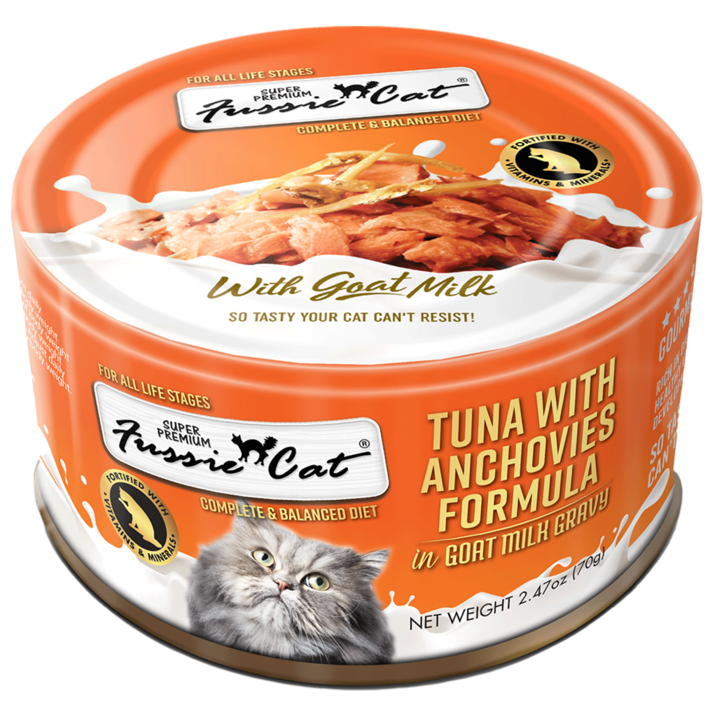 Fussie Cat Tuna Anchovies in Goat Milk Gravy Canned Wet Cat Food 2.47oz