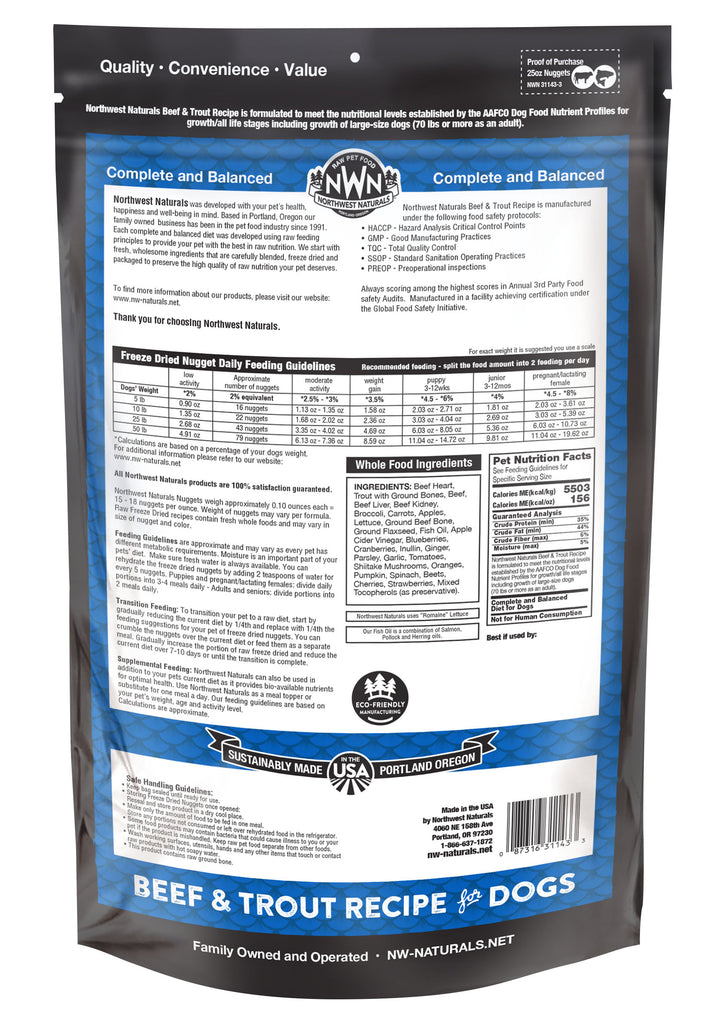 Northwest Naturals Freeze Dried Nuggets Beef and Trout Food for Dogs 25oz