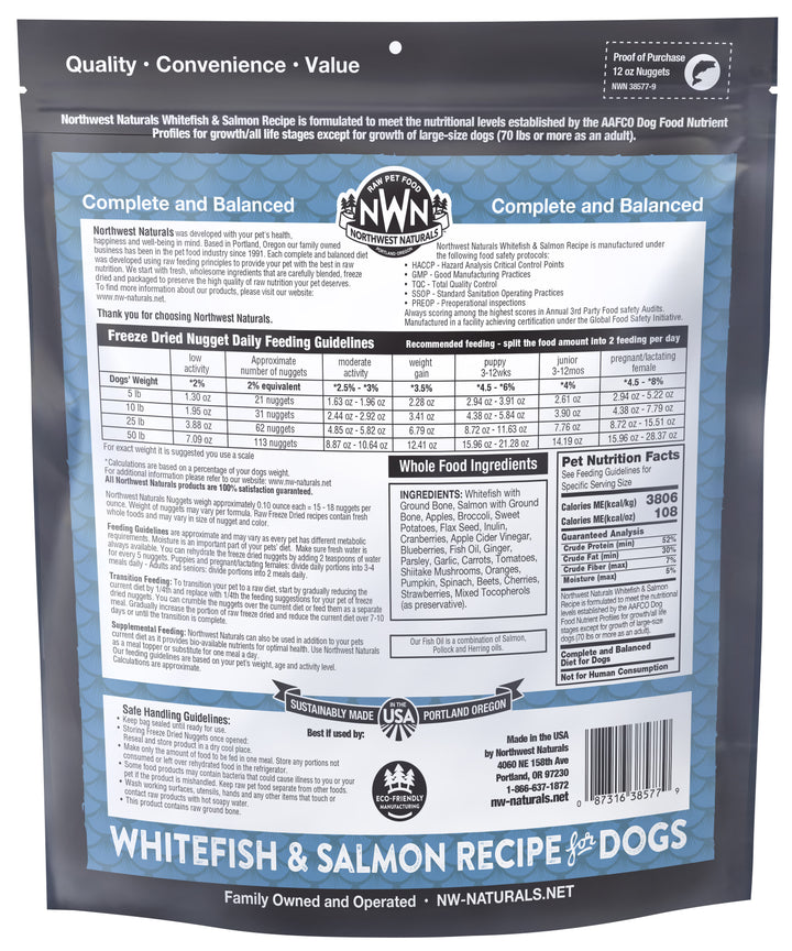 Northwest Naturals Freeze Dried Whitefish Salmon Food for Dogs 12oz