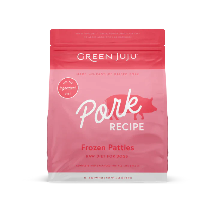 Green juju Pork Recipe Raw Food for Dogs Frozen Sliders 3lb