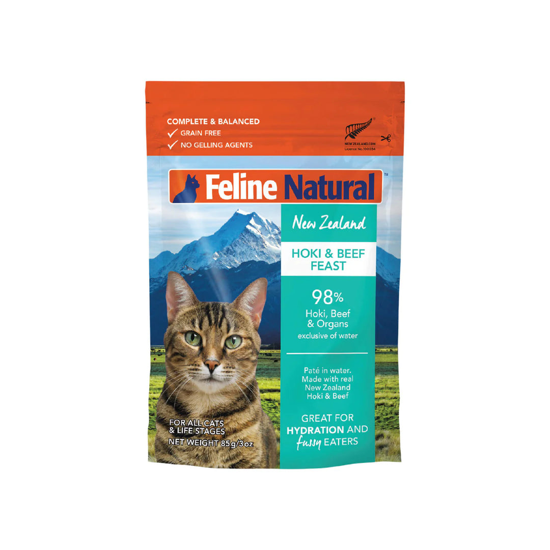 Feline Natural Hoki & Beef Pouch Wet Food for Cats 3oz