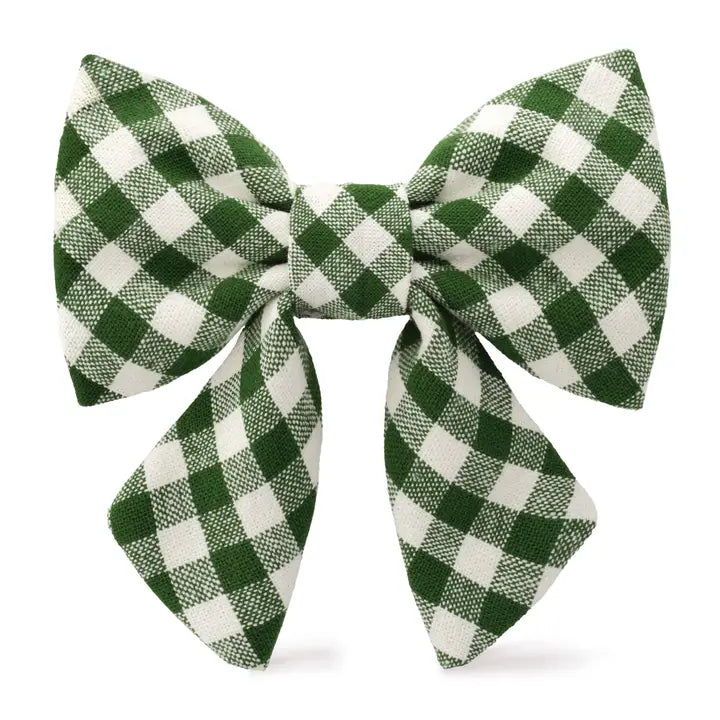 Gingham Hunter Green Lady Bow Attachment for Collar