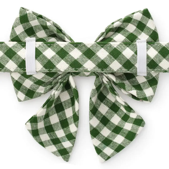 Gingham Hunter Green Lady Bow Attachment for Collar