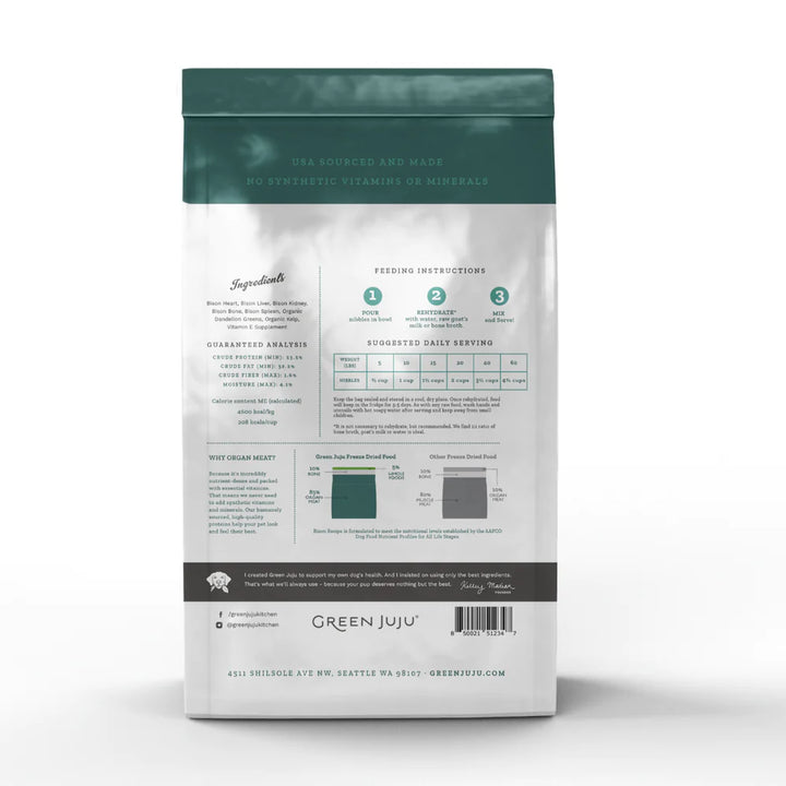 Green Juju Bison Freeze Dried Raw Diet Food for Dogs and Cats 14oz