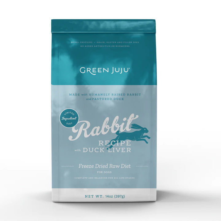 Green Juju Rabbit with Duck Liver Freeze Dried Raw Diet Food for Dogs and Cats 14oz