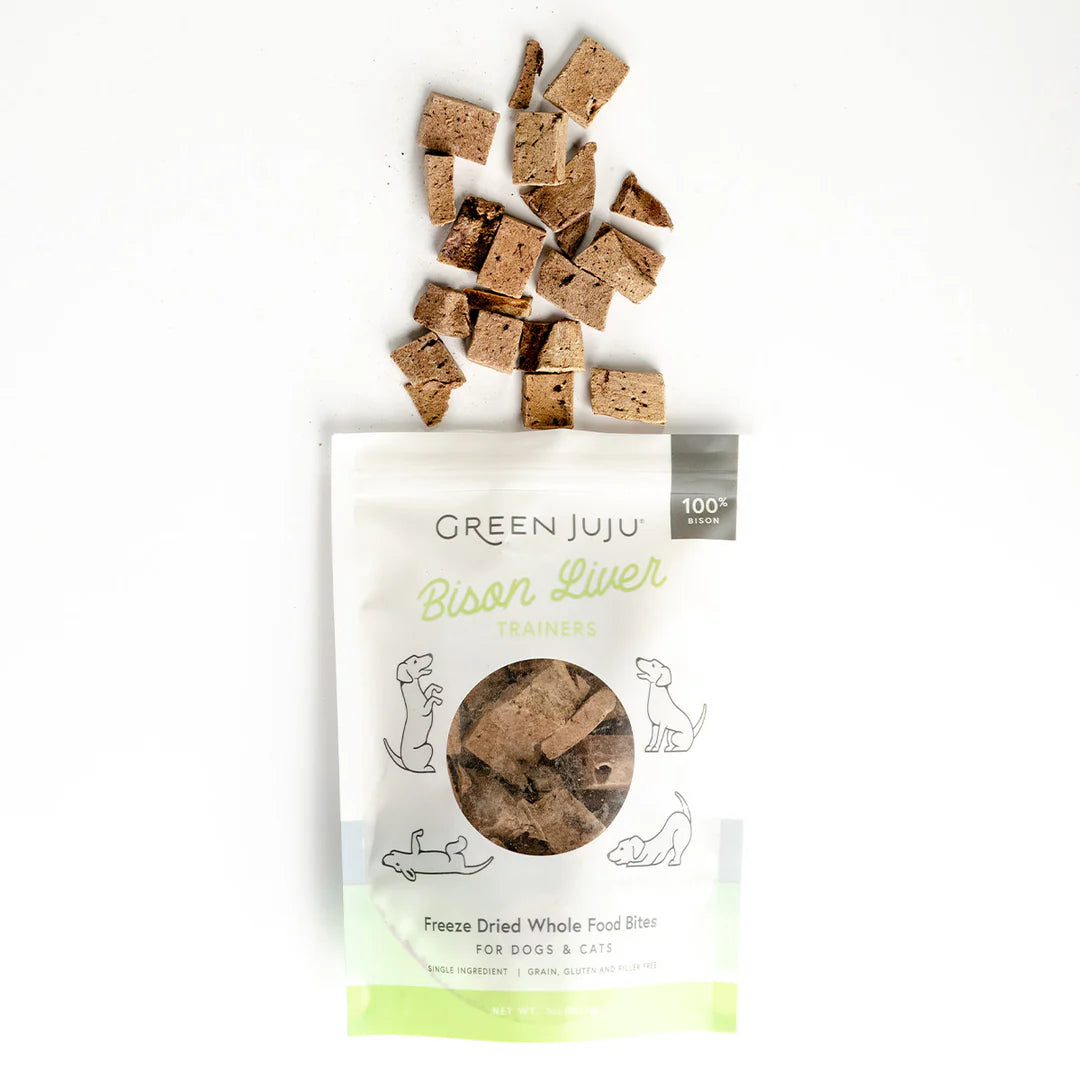 Green Juju Freeze Dried Bison Liver Trainers Single-Ingredient Treats for Dogs and Cats 3oz
