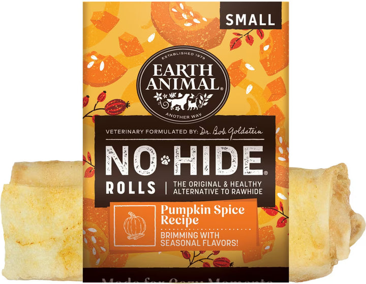 Earth Animal No-Hide Dog Chew Rolls Pumpkin Spice Recipe Small 4"