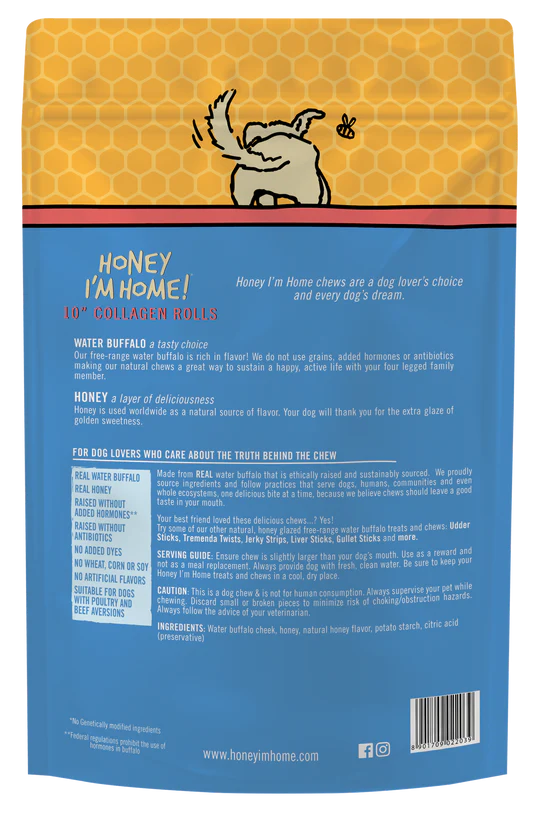 Honey I'm Home Buffalo Collagen Rolls 10 inch 3 Pack