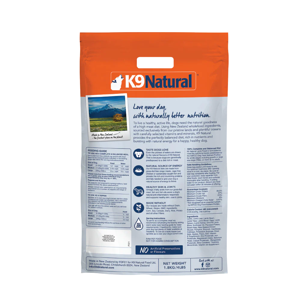 K9 Natural Freeze Dried Lamb Food for Dogs 4lb