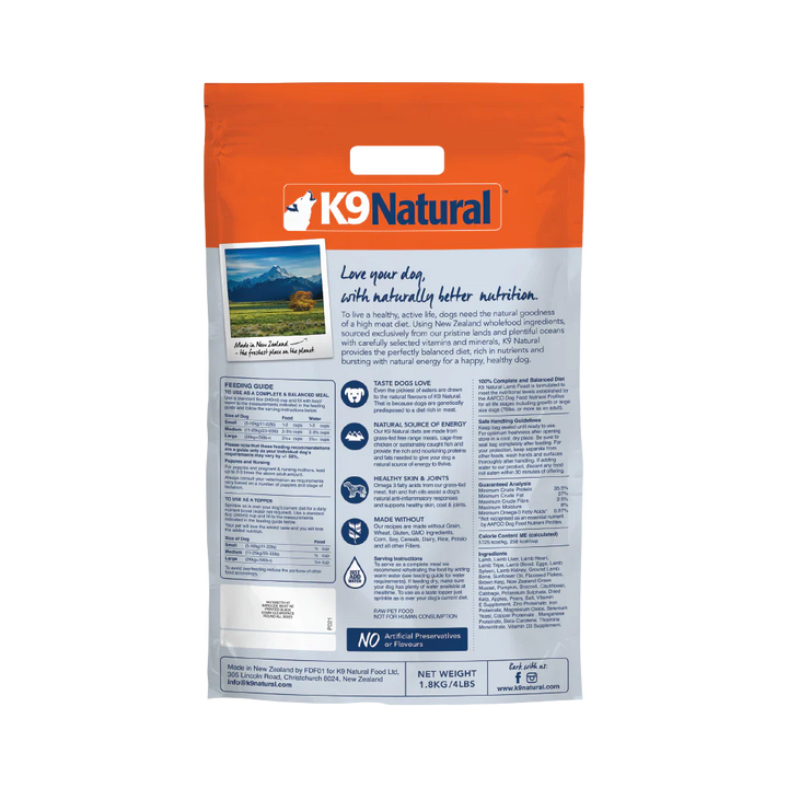 K9 Natural Freeze Dried Lamb Food for Dogs 4lb