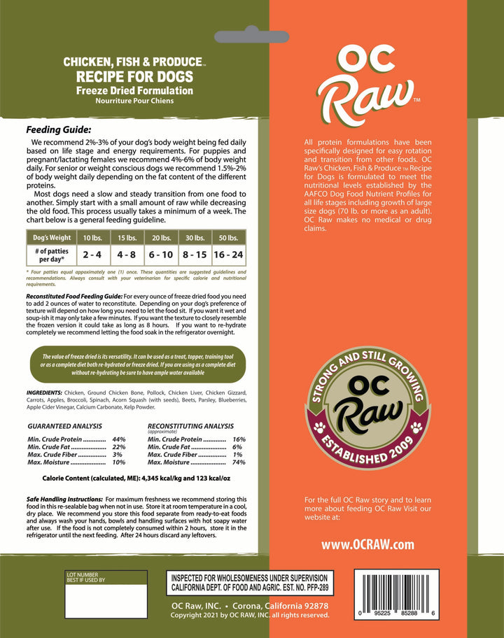 OC Raw Freeze Dried Sliders Chicken Fish & Produce 14oz