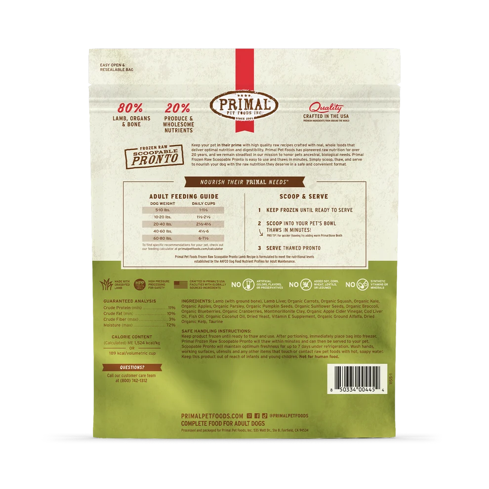 Primal Frozen Raw Pronto Lamb for Dogs 4lb