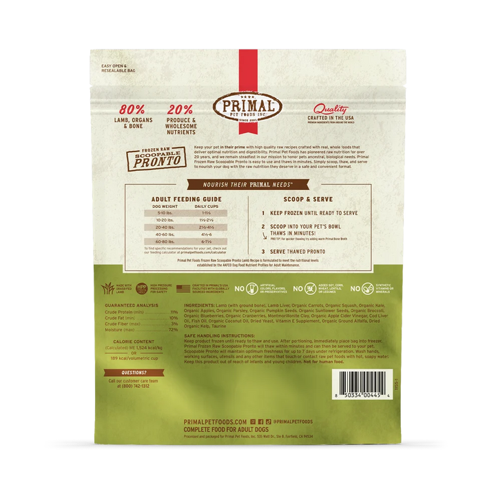 Primal Frozen Raw Pronto Lamb for Dogs 4lb