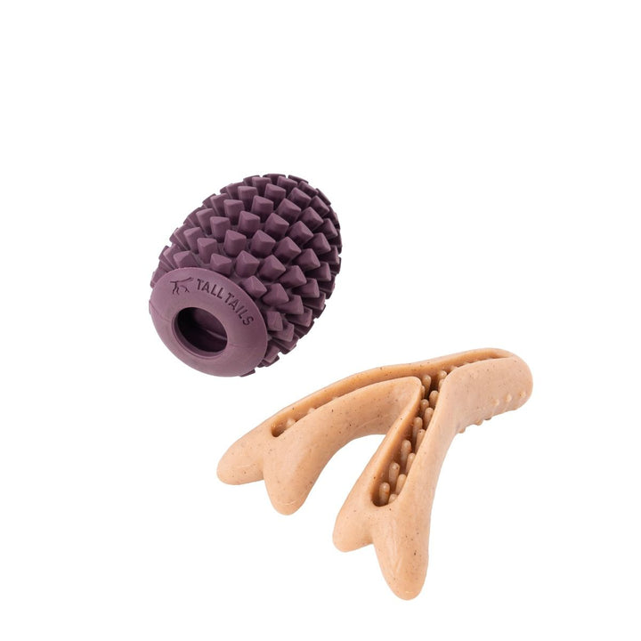 Tall Tails Natural Rubber Antler Chew and Pinecone Dog Toys (2-Pack)