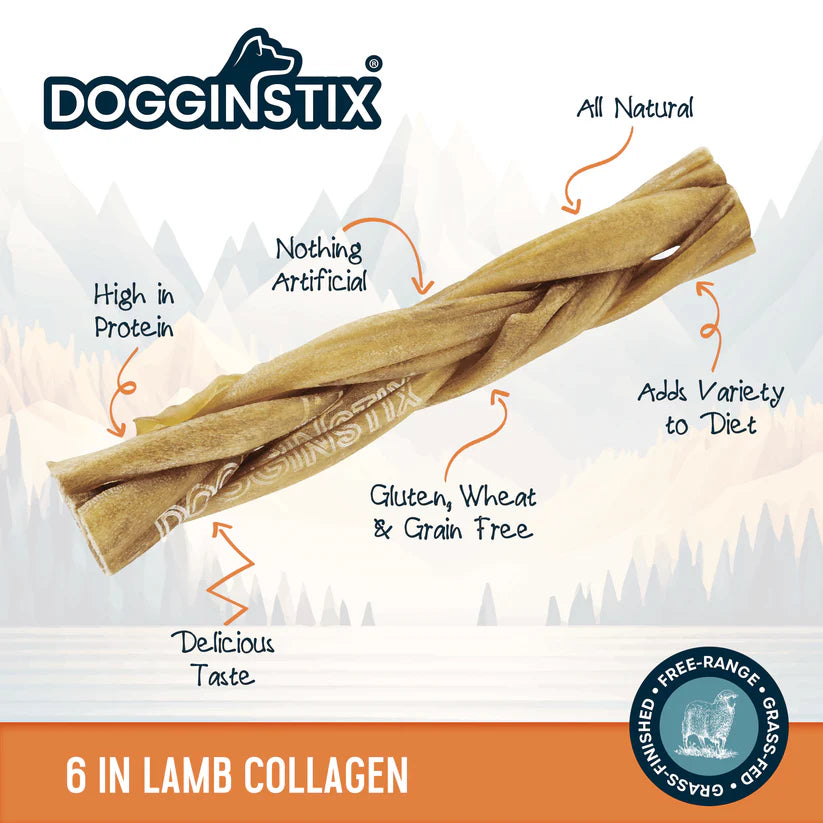 DOGGINSTIX Braided Lamb Collagen Stick Treat for Dogs 6"