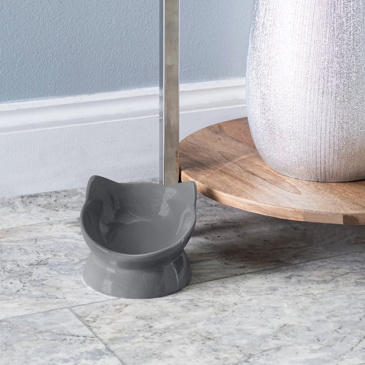 Park Life Designs Gray Oscar Ceramic Tilt Cat Bowl