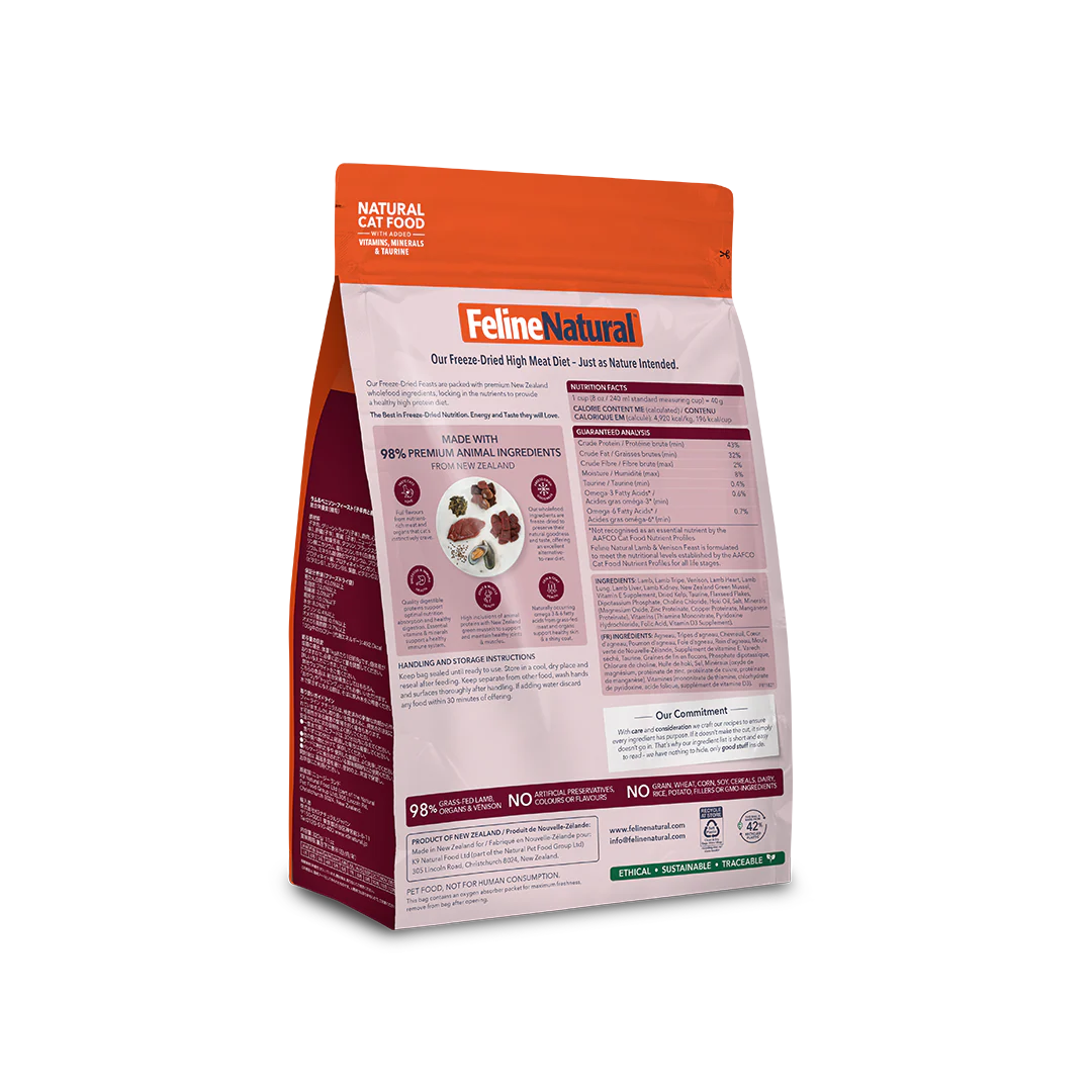 Feline Natural Freeze Dried Lamb and Venison Food for Cats 11oz