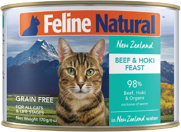 Feline Natural Grain Free Beef and Hoki Canned Wet Food for Cats 6oz- Case of 12