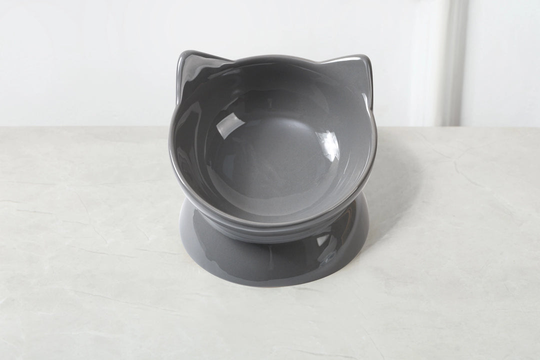 Park Life Designs Gray Oscar Ceramic Tilt Cat Bowl