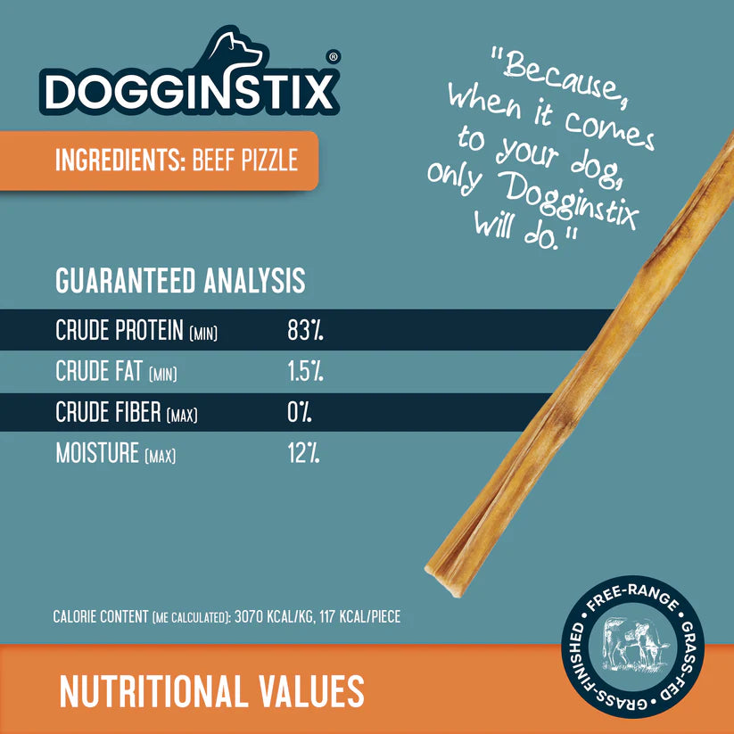DOGGINSTIX Beef Bully Stick Treat for Dogs 12"