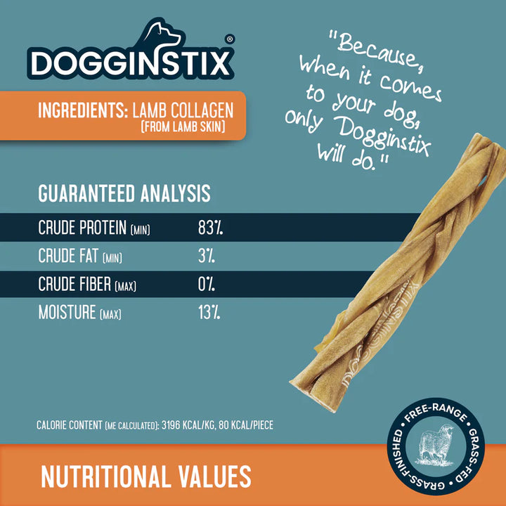DOGGINSTIX Braided Lamb Collagen Stick Treat for Dogs 6"