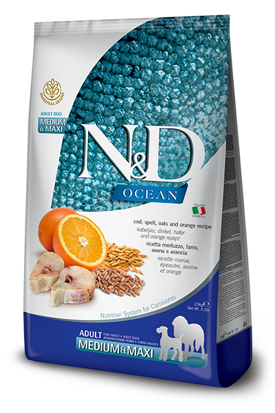 Farmina N&D Ocean  Medium & Maxi Ancestral Grain Cod, Spelt Oats and Orange 26.4lb