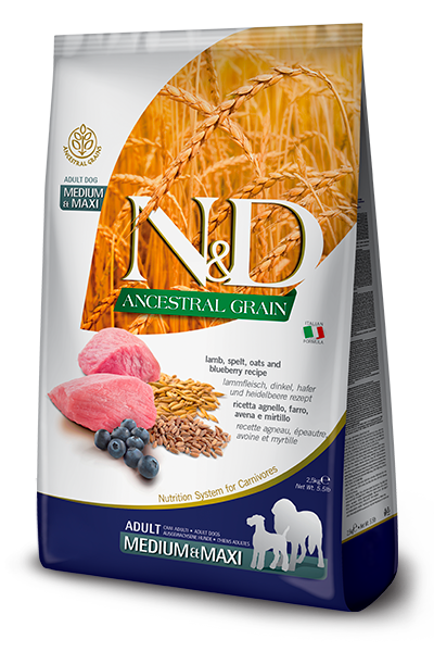 Farmina N&D Ancestral Grain Medium & Maxi Lamb and Blueberry Adult Dry Dog Food 26.5lb
