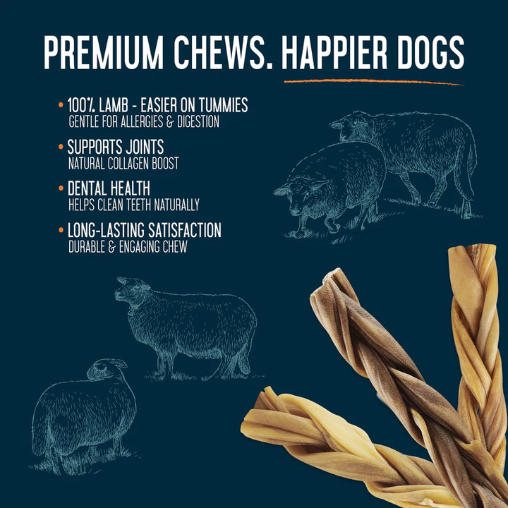 DOGGINSTIX Braided Lamb Collagen Stick Treat for Dogs 6"