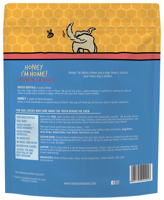 Buffalo Collagen Rolls 6 inch 3 Pack