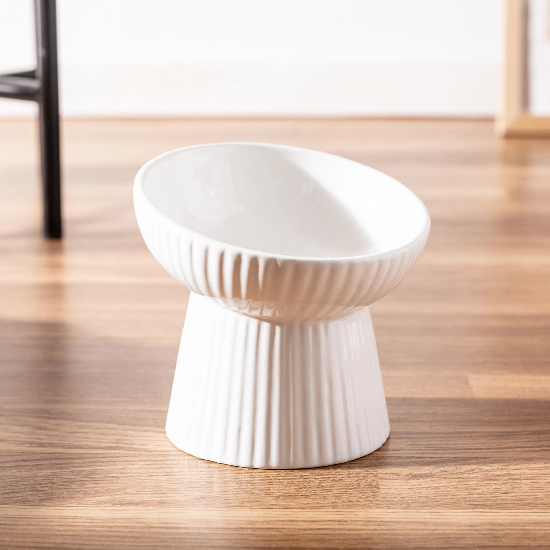 Park Life Designs White Fluted Tilt Ceramic Cat Dish