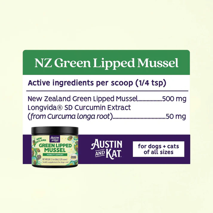 Austin & Kat Green Musssel and Curcumin Joint and Mobility Powder Supplement 60g