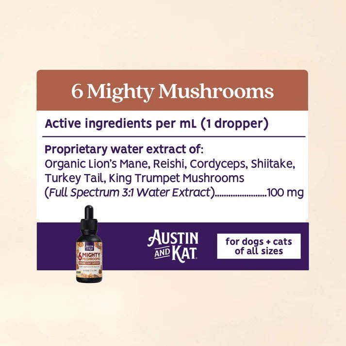 Austin & Kat 6 Mighty Mushrooms Extract Tincture Supplement 1oz