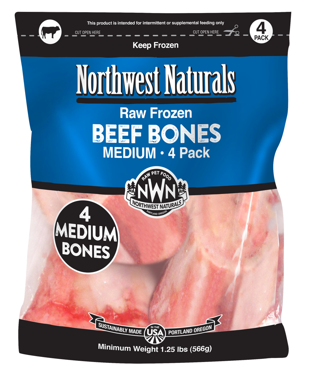 Northwest Naturals Frozen Beef Bones for Dogs Medium 3-5" 4 count