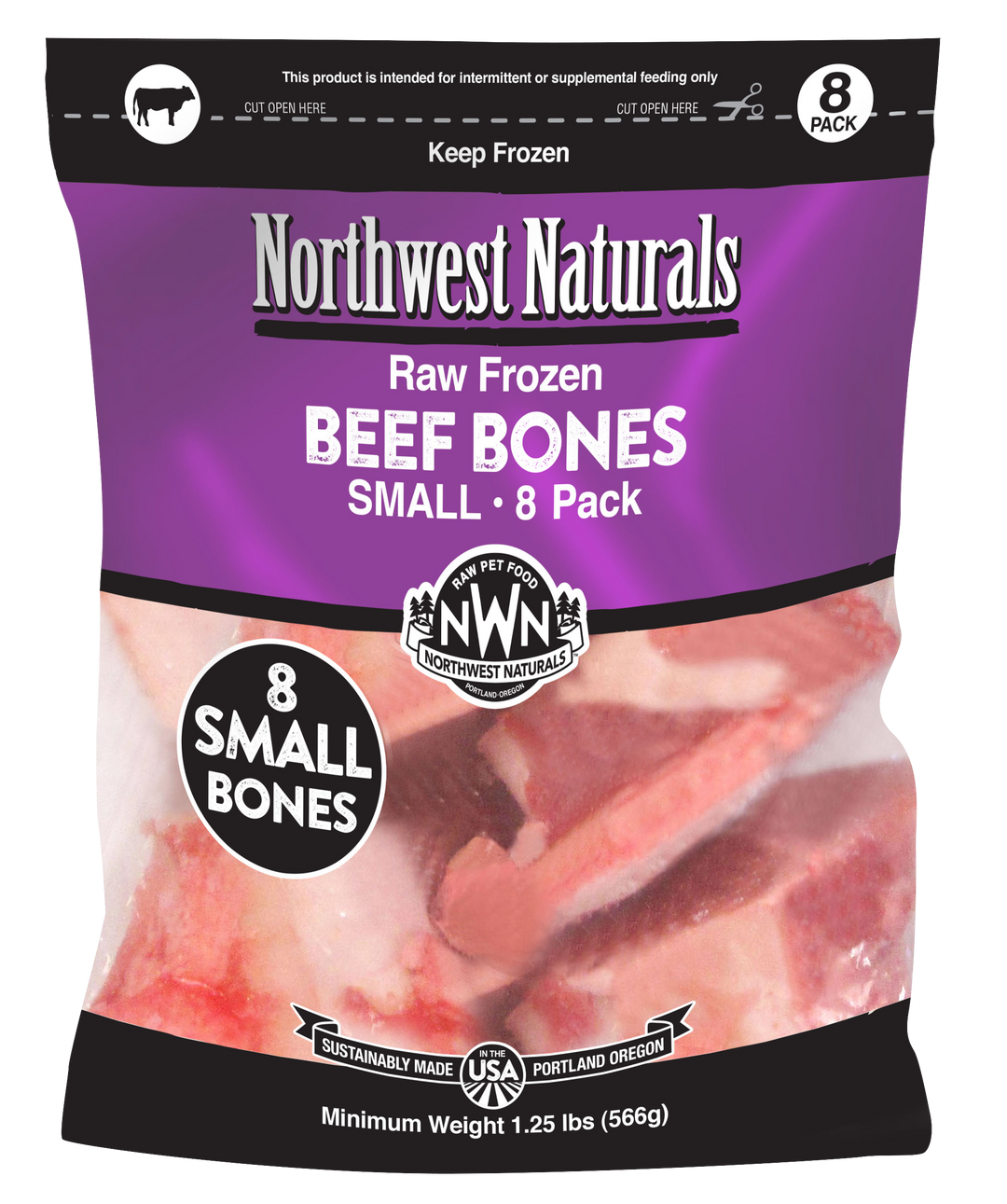 Northwest Naturals Frozen Beef Bones for Dogs Small 1-2" 8 count