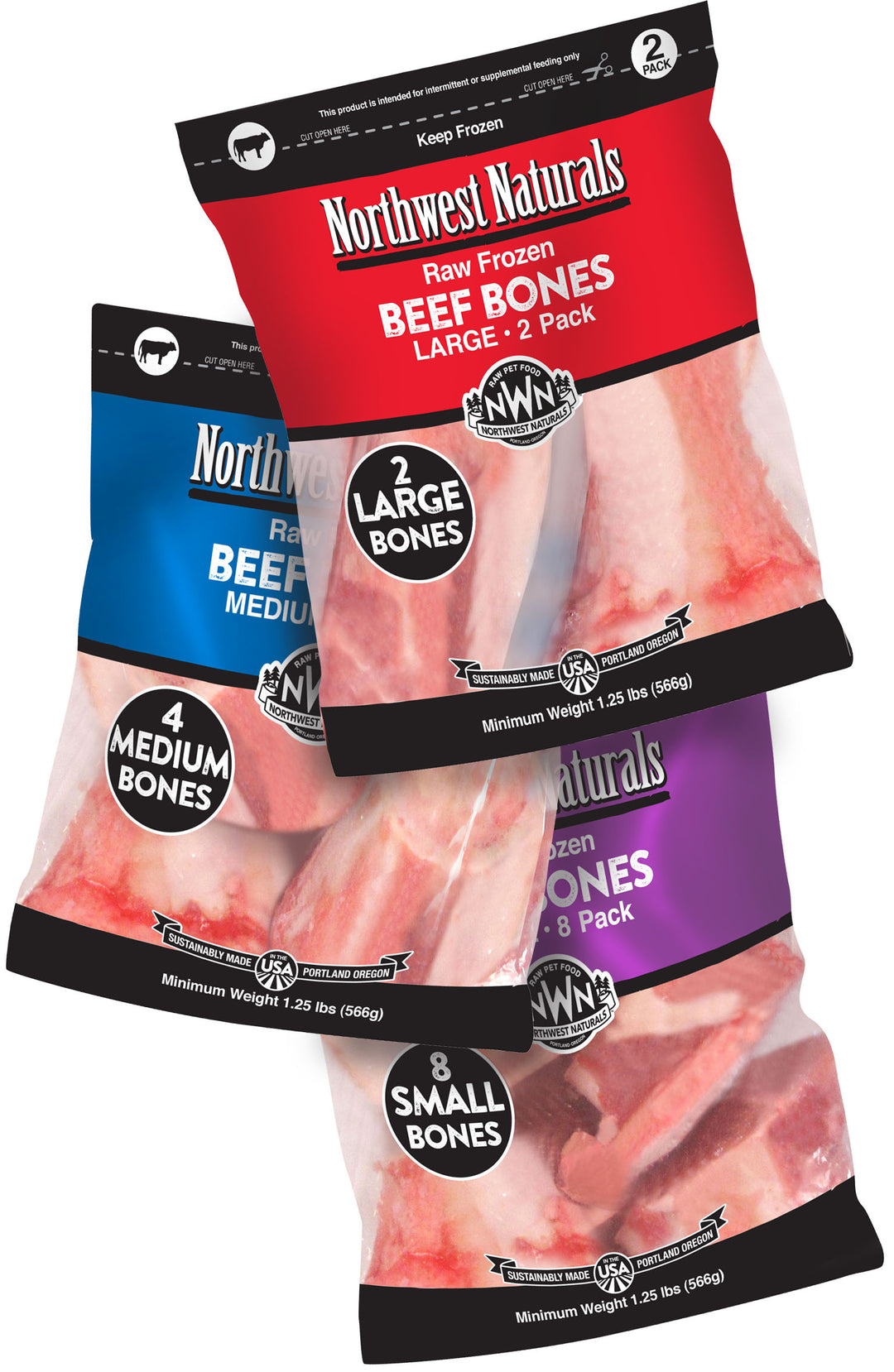 Northwest Naturals Frozen Beef Bones for Dogs Small 1-2" 8 count