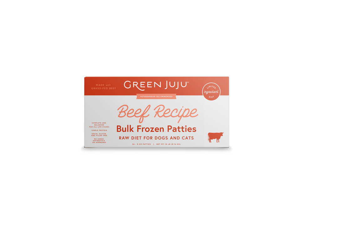 Green Juju Beef Recipe Frozen Raw Food for Dogs and Cats Patties 18lb