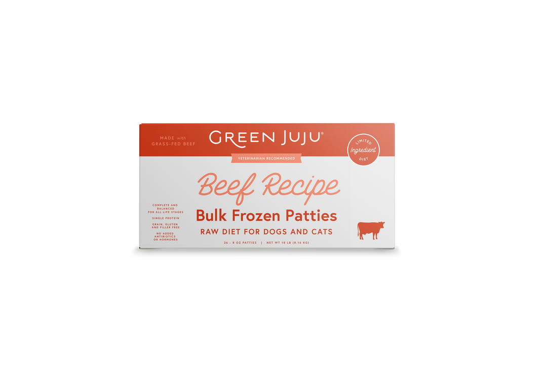 Green Juju Beef Recipe Frozen Raw Food for Dogs and Cats Patties 18lb