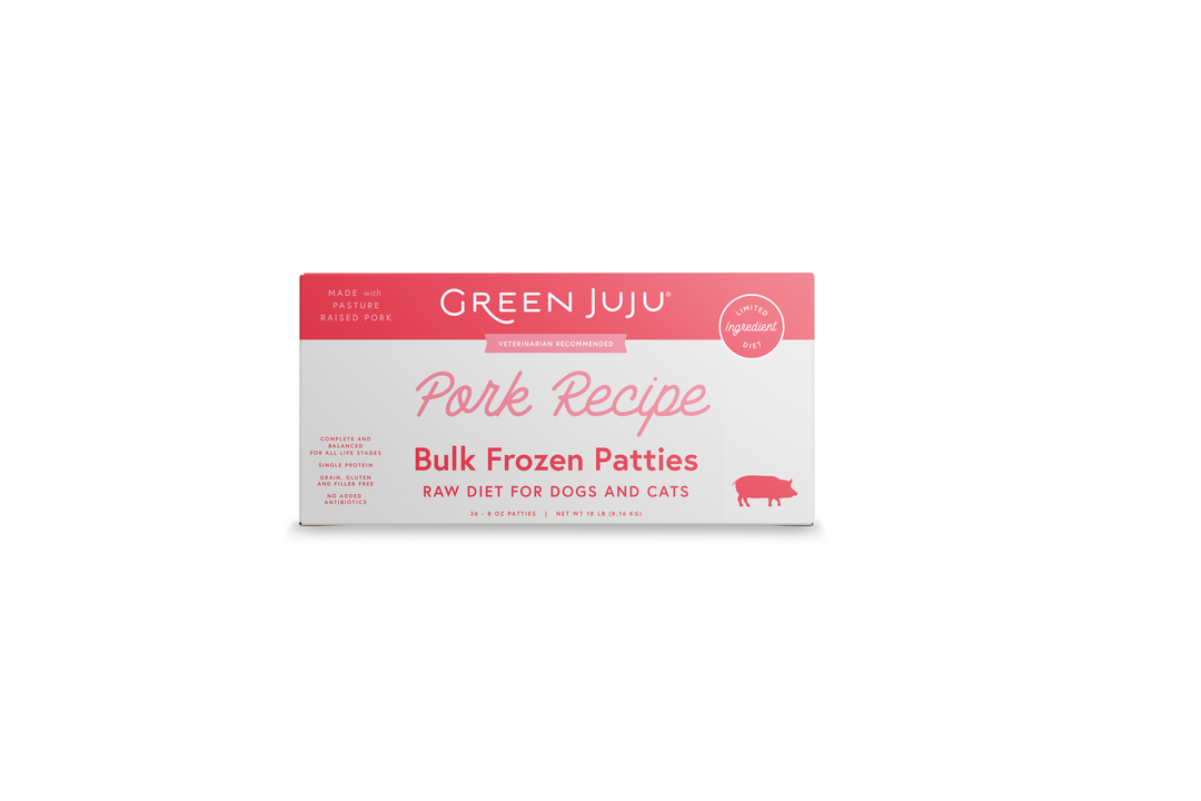 Green Juju Pork Recipe Frozen Raw Food for Dogs and Cats Patties 18lb