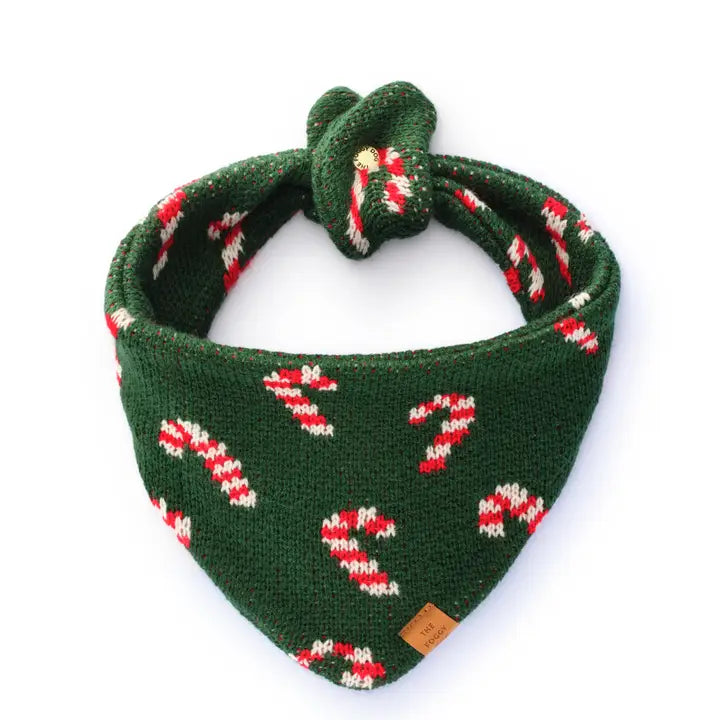 Candy Cane Knit Holiday Bandana for Dogs and Cats