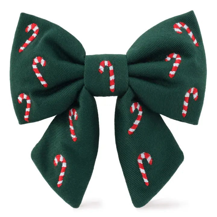 Candy Canes Embroidered Holiday Lady Bow Attachment for Collar