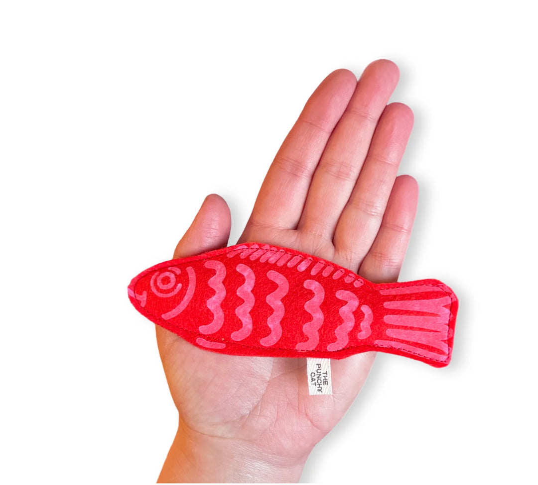 Handmade Wool Felt Catnip Red Candy Fish Cat Toy