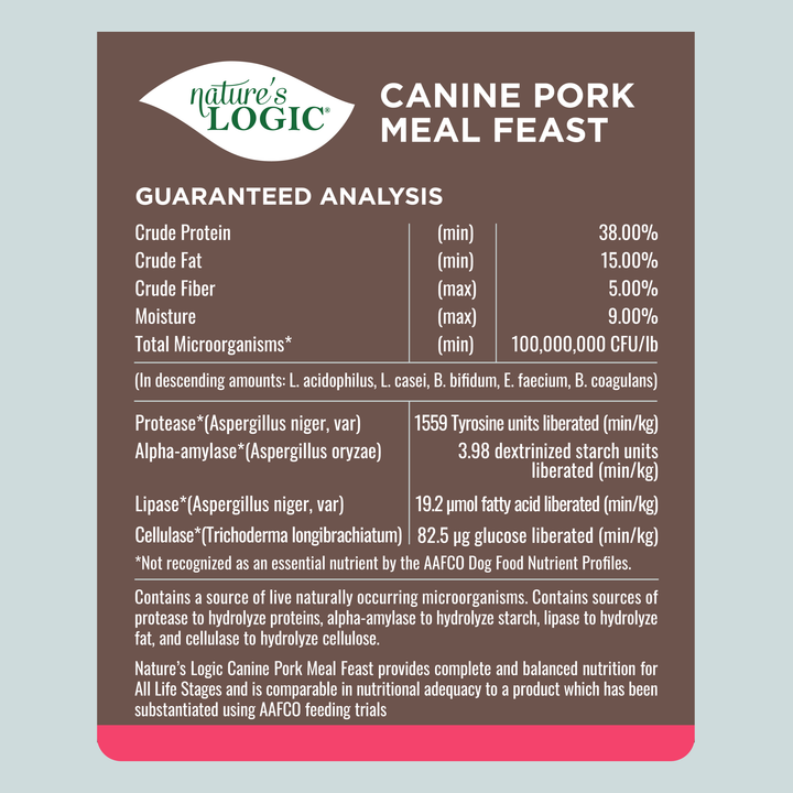 Nature's Logic Canine Pork Meal Feast All Life Stages Dry Dog Food 25lb